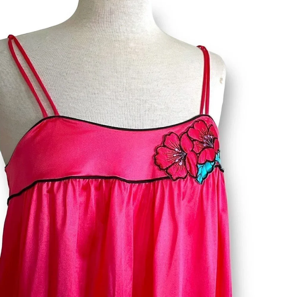 Vintage 1980s Lorraine Robe Nightgown Peignoir Set S M Red Purple Floral Paisley
